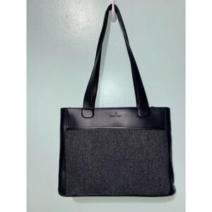 Etienne Aigner Black Leather Herringbone Tweed Tote Bag Shoulder Bag